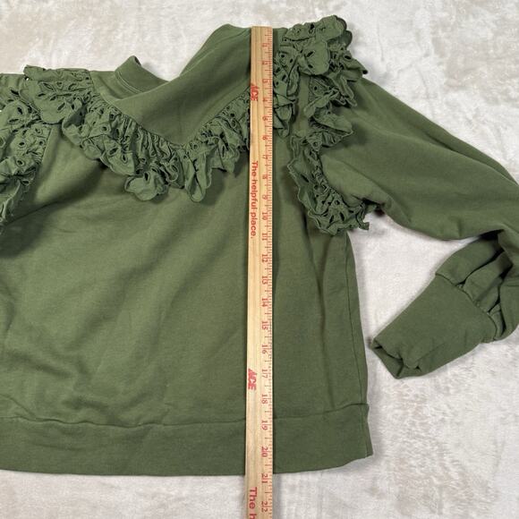 Crosby By Mollie Burch Ollie Sweater Size XS Green French Terry Eyelet Ruffle - Picture 6 of 7